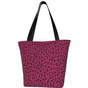 BeNtli Schoudertas, canvas draagtas grote tas vrouwen casual handtas herbruikbare boodschappentassen, liefde luipaard luipaard print in warm roze, zoals afgebeeld, Eén maat