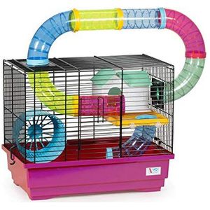 Decorwelt Hamsterstokken, roze, buitenmaten, 54 x 25,5 x 47 cm, knaagkooi, hamster, plastic kleine dieren, kooi met accessoires