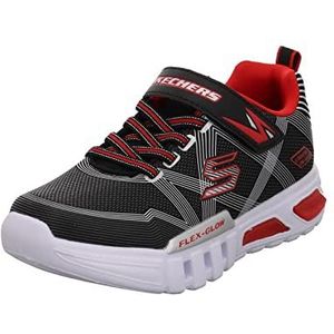 Skechers Flex-Glow Sneakers voor heren, Zwart textiel synthetisch zilver rood trim, 34 EU