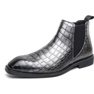 New Chelsea Boots For Men Round Toe Faux Crocodile Print PU Leather Wearable Non Slip On Casual Men's Fashion Boots (Color : Silver, Size : EU 46)