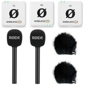 Rode Wireless ME Dual Microfoon Draadloos Systeem Wit + 2X Interview GO Handadapter + 2X Keepdrum Bont Windscherm BK