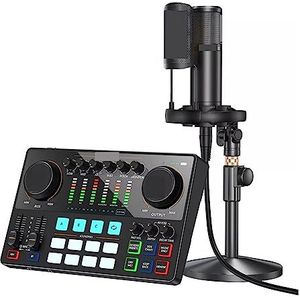 Geluidskaartset, Audio-interface Podcast-apparatuur Studio-geluidskaart met XLR-condensatormicrofoon for het opnemen van streaming DJ