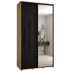 MEBLE KRYSPOL Davos 13 140 Kledingkast met twee schuifdeuren voor slaapkamer - Moderne Kledingkast met spiegel, kledingroede en planken - 235,2x140x45 cm - Artisan Black Zwart