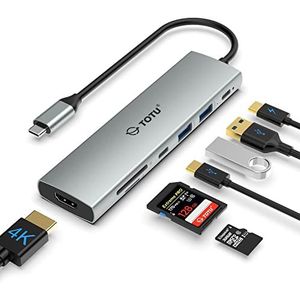 TOTU 7-in-1 USB C Hub Docking Station Met 4K HDMI, 2 USB 3.0, 1 USB C 3.0, SD/TF-Kaartlezer, 90W PD Stroomvoorziening Voor Macbook en Andere Type C Laptops