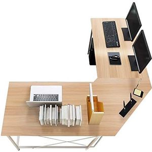 sogesfurniture LD-Z01MO-BH Computertafel hoekbureau in L-vorm, grote gamingtafel, L-bureau, pc-tafel, hoekcombinatie, werktafel, bureautafel, (150 + 150) x 55 x 76 cm, esdoorn