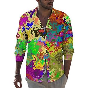 Kleurrijke camouflage heren revers lange mouw overhemd button down print blouse zomer zak T-shirts tops M