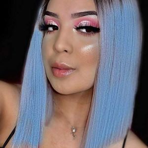 Blauwe Ombre Pruik met donkere wortels, Korte Rechte Bob Pruiken voor Vrouwen, Kant Front 2 Tones Hittebestendige Fiber Blauw Synthetische Pruik Festival Fancy Dress Kostuum Anime Cosplayer Dagelijkse Vervanging Pruik 14 Inch