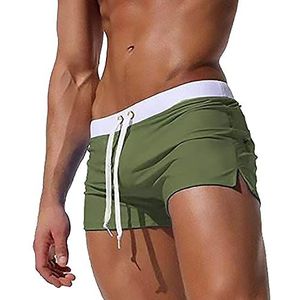 Heren Zwembroek Sneldrogende Zwembroek Verstelbare Trekkoord Boxer Badmode Board Shorts met Back Rits Pocket, Leger Groen, S