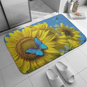 Agriism Laagpolige tapijten kleine matten, zonnebloem blauwe lucht mooie vlinder voor buiten 70 x 45 cm