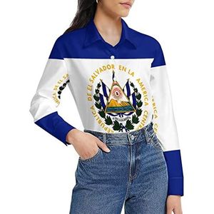 El Salvador vlag damesshirt lange mouwen button down blouse casual werk shirts tops L
