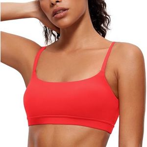 CRZ YOGA Vrouwen Butterluxe Verstelbare Spaghettiband Sportbeha - Scoop Hals Draadloze Gewatteerde Yoga Workout Crop Top Diep rood S