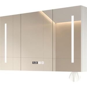 Spiegelkast for badkamer Wit, led-medicijnkastje, spiegelkast met 2 deuren, slimme badkamerspiegelkast, met licht en ontdooier met opbergrek(A,W110*H70cm/W43.3*H27.6in)