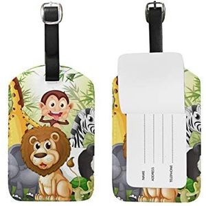 My Daily Cartoon dieren bamboe bagagelabel PU lederen tas reizen koffer bagage label, Hoeveelheid: 2 stuks, 4.92 x 2.76 inch