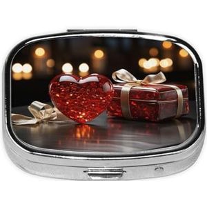 Pillendoos, Snap Shut Deksels Reizen Pillendoos, Draagbare Lange Termijn Opslag Pil Organizer voor het Dragen in Zakken, Portefeuille, Reizen, Werk (Rode Liefde)