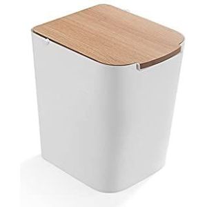 Vuilnisbakken voor binnen Creative Prullenbak CAN Huishoudelijke indoor Prullenbak Flip Prullenbak Kan Keuken Badkamer Opslag Prullenbak Houten Deksel Vuilnisbak voor binnen(White)