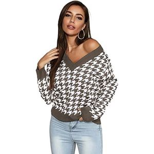 Vrouwen V-hals Gebreide Trui Casual Trui Trui Trui Winter Gezellige Lange Mouw Coltrui Truien Gebreide Trui Top Losse Fit, Coffee, L