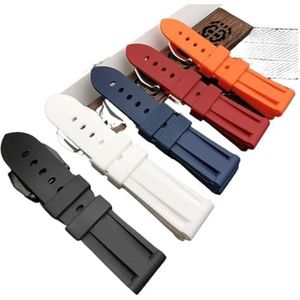 LUGEMA Siliconen rubberen horlogeband 22 mm 24 mm 26 mm Zwart Blauw Rood Oranje Wit Horlogeband Compatibel met Panerai-band Waterdichte tang (Color : 26mm Orange, Size : Without buckle)