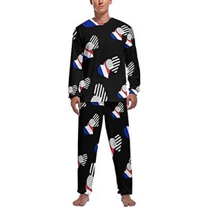 Franse en zwarte Amerikaanse vlag zachte heren pyjama set comfortabele loungewear top en broek met lange mouwen geschenken M