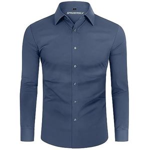DEMEANOR Overhemd Heren Stretch Lange Mouwen Vrijetijdshemd Slim Fit Zakelijk Strijkvrij, Donkergrijs, M
