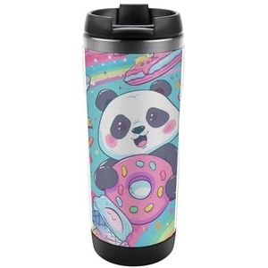 Regenboog Kleurrijke Leuke Panda Reizen Mok Rvs Koffie Cup Isolatie Tumbler Thermische Mok voor Thee Sap