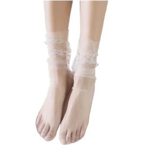 YIJIANUO Vrouwen Sokken Transparant Glitter Crystal Zijde Kant Elastische Korte Enkelsokken Elegante Dames Strass Sok Zie Door Mesh Sok, Wit, One size