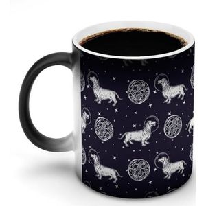 Teckel in de ruimte aanpassen magische warmte veranderende mok keramische kop koffie mokken warmtegevoelige grappige gift