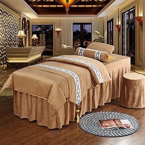 MESCXTY 5-delige effen flanellen bedlakenset voor massagetafel, voor salonbedden, zacht, vuilafstotend, schoonheidsspreien voor lichaamsfysiotherapie massage, camel, 190 x 70 cm