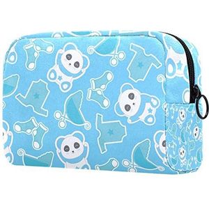 Cosmetische tassen Make-up tas Toilettas Organizer etui met rits 7.3x3x5.1 Inch voor dames & meisje Panda Blue