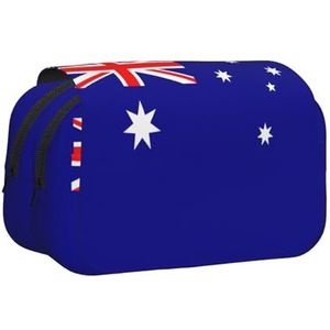 JEJEA Australische Vlag Print Pen Etui Potlood Case Houder Voor Potloden Make-up Multifunctionele Organizer Doos Voor Adluts, Zwart, Eén maat, Toilettas