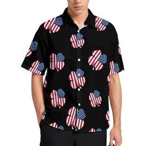 Clover USA vlag zomer heren shirts casual korte mouw button down blouse strand top met zak S