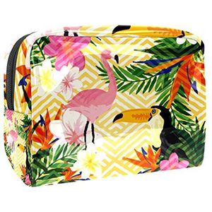 Draagbare Make-up Tas met Rits Reizen Toilettas voor Vrouwen Handige Opslag Cosmetische Pouch Flamingo Toucans