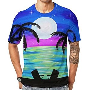 Moonlight Relaxing Beach heren korte mouw grafisch T-shirt ronde hals print casual T-shirt tops L