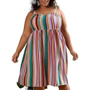 voor vrouwen jurk Plus kleurrijke gestreepte cami-jurk met gesmokte rug (Color : Multicolore, Size : US22)