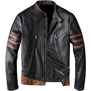 Aksah Fashion Heren Cafe Racer Biker Motorfiets Logan Wolverine Lederen Jas met Bruine Arm Gestreept, Bruin, XL