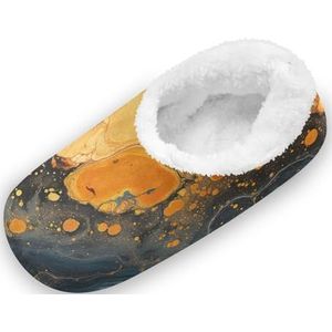 KAAVIYO Abstracte gele marmeren kunst outdoor pantoffels katoenen huisschoenen gesloten rug winter antislip pluizige voeten slippers voor indoor jongens vrouwen, Patroon, Large