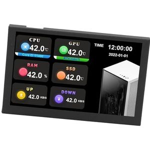 USB IPS Mini-scherm, Eenvoudig in Te Stellen Bewerkbaar Thema 5 Inch Computertemperatuurweergave Volledig Zicht voor Pc (BLACK)