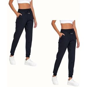 COMEOR Joggingbroek voor dames, lange katoenen sportbroek, trainingsbroek, vrijetijdsbroek, sweatpants met normale pasvorm voor fitness, yoga, vrije tijd, 2 stuks zwart., M