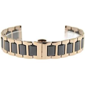 12 14 16 18 20 22mm Dames Heren Keramische horlogeband Soft Smooth Fill Multi-Design horlogeband roestvrij staal Gemeenschappelijke armbanden (Color : Rose Gold-Black, Size : 19mm)