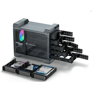Yottamaster - DF5RU3 - Externe Harde Schijf Behuizing - Ondersteunt 90TB Max - 5 Bay RAID - 80mm RGB Fan