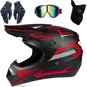 Volledige Motorcrosshelm, DOT-Goedgekeurd, Met Bril, Handschoenen En Masker, Beschermende Uitrusting Voor Off-Road Motorfietsen Voor Kinderen, Downhill Enduro Racen, ATV, MTB, BMX, Quad, Crossmotor(Re