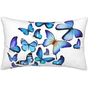 LAMAME Decoratieve kussensloop met blauwe vlinder bedrukte corduroy kussensloop herbruikbaar wasbaar