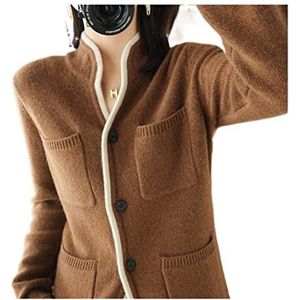 VATIVA Dames 100% kasjmier trui herfst/winter opstaande kraag vest casual gebreide tops jas (kleur: CARAMEL kleur, maat: L)