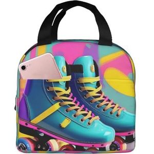 SUHNGE Retro kleurrijke rolschaatsen print geïsoleerde lunchtas Rolltop lunchbox draagtas voor vrouwen, mannen, volwassenen en tieners