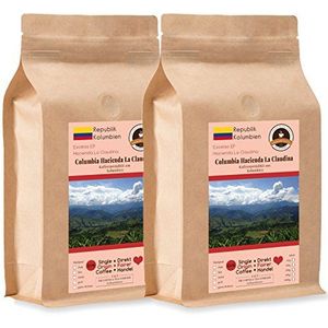 Kaffee Globetrotter - Koffie met hart - Colombia Hacienda La Claudina - 2 x 1000 g zeer fijn gemalen - voor volautomatische koffiemolen, koffiemolen - Fair Trade | navulverpakking voordeelverpakking