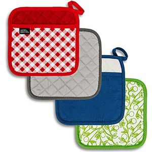 LauterSchutz® 1 paar pannenlappen gemaakt van gerecycled katoen - Met gripzakje voor de hand en fleece voering In verschillende kleuren (Grün)