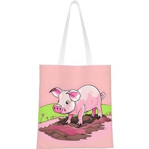 LamaMe Roze Knorretje 12ann Herbruikbare Canvas Tote Voor Winkelen Strand Moederdag Gift Bag, Zwart, Eén maat