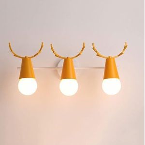 TONFON 3-lichts wandlamp met spiegel, Scandinavische metalen voorkant, moderne wandlamp met 360° draaibare wandlamp for slaapkamer, woonkamer, studeerkamer, gang, entree, restaurant(Yellow)
