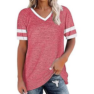 Dames T-shirt - Casual - Korte Mouw - V-hals - Oversized - Ademend - Veelkleurig