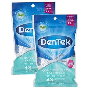 DenTek - Complete Clean Floss Picks - 75 per Pack - Makkelijk te bereiken Pack of 2