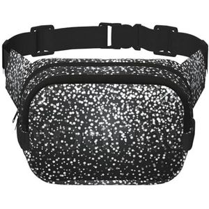 YFSGDLBN Glanzend Zilver Glitter Gedrukt Vierkant Dubbellaags Heuptas Dagelijks Casual Borsttas, Zwart, Eén maat